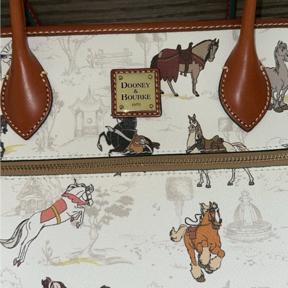 Dooney & Bourke White and Brown Equestrian Tote Bag - Picture 3 of 3